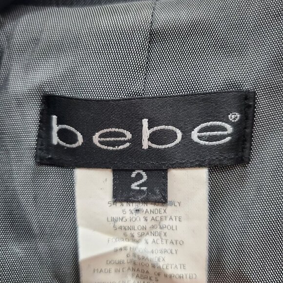 Bebe Women's Vintage 1990s Metallic Gunmetal Button Up Trench‎ Coat Jacket Sz 2 - Picture 6 of 10